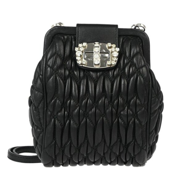 Miu Miu Black Lambskin Matelasse Shoulder Bag 194 143904